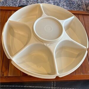 Vintage Tupperware Divided Veggie Relish Chip Fruit Serving Tray W/Dip Bowl/Lid